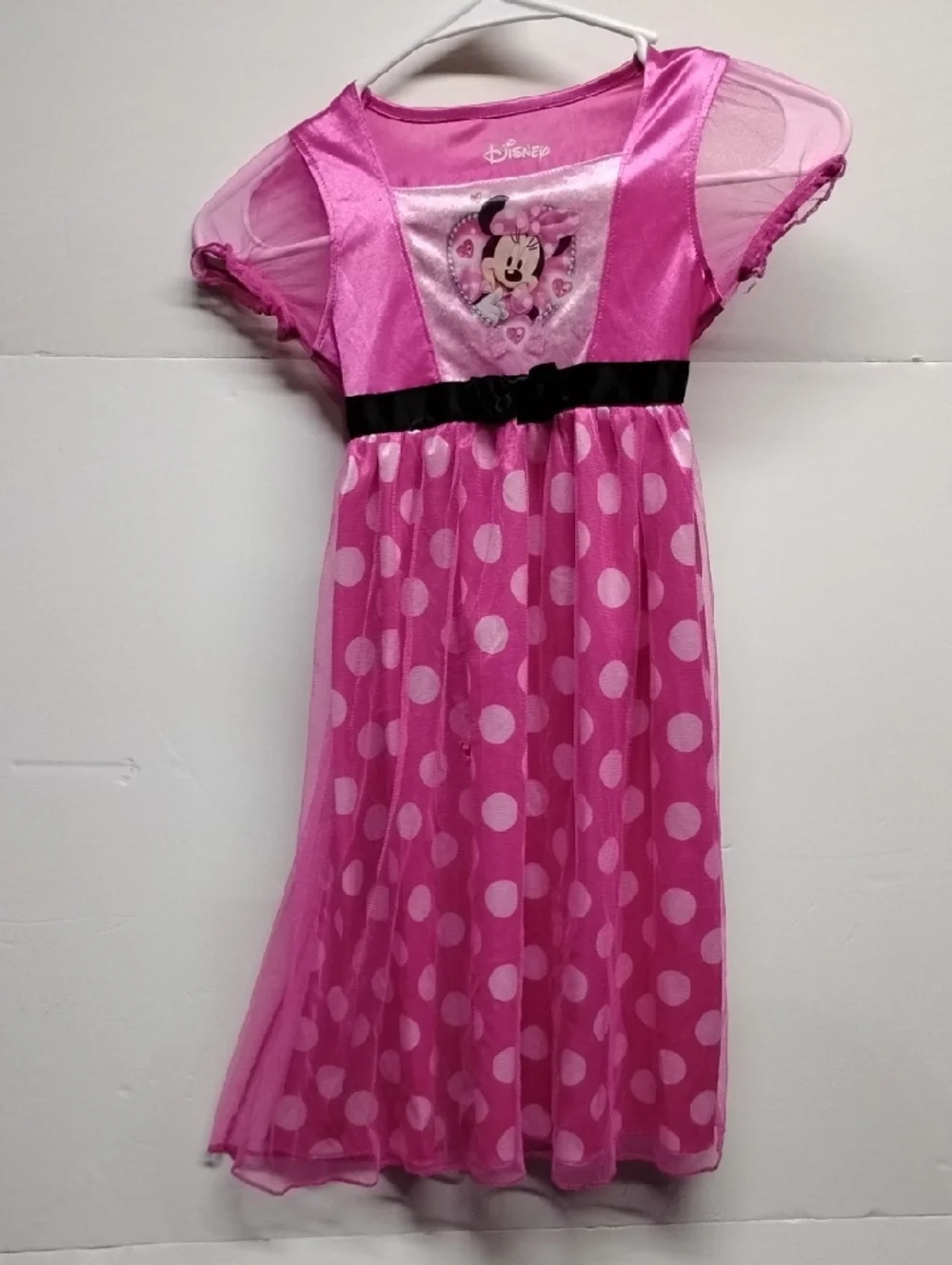 Disney Hot Pink Minnie Mouse Nightgown Polka Dot Dressup Costums Black Belt 5 - Picture 1 of 7